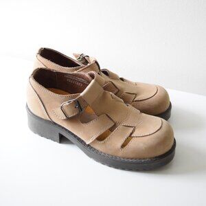 Vintage strappy leather fisherman clogs